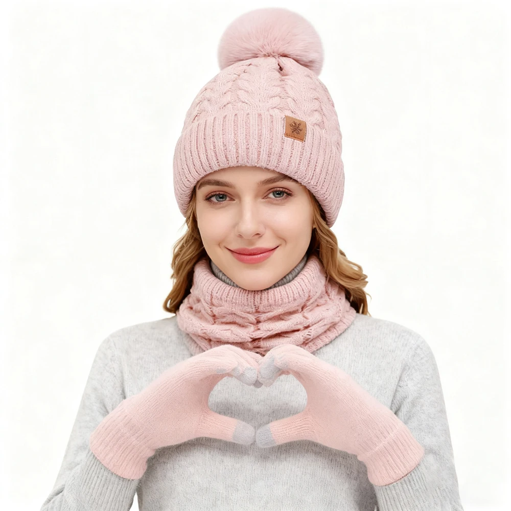 Set de invierno para bebé con gorro de pompón y guantes