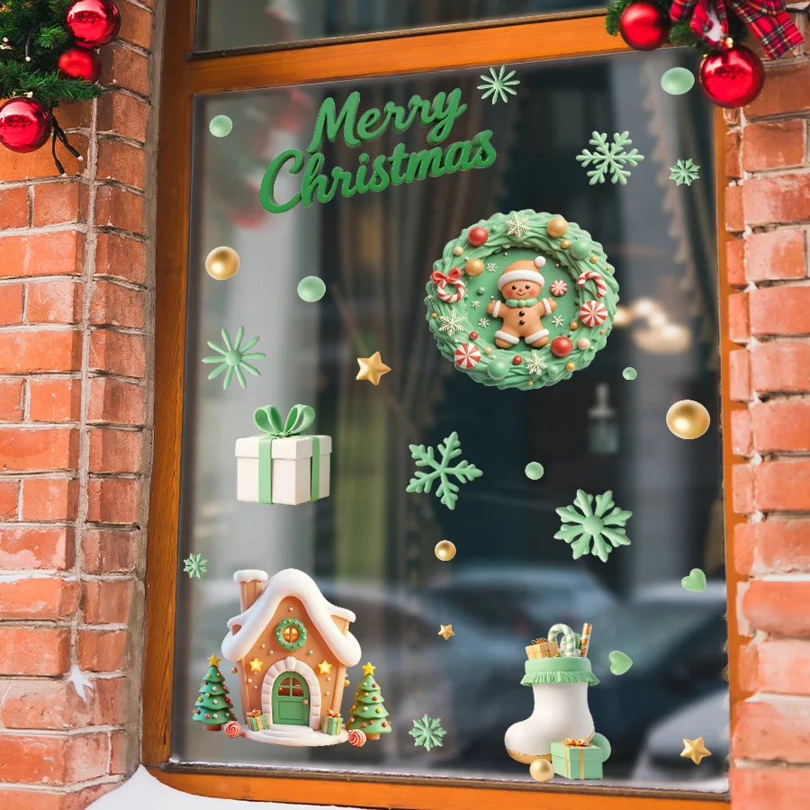 Nuevas pegatinas navideñas para ventana, pegatinas de renos y personas de pan de jengibre, pegatinas de pingüino y Papá Noel, Feliz Navidad - imagen 5