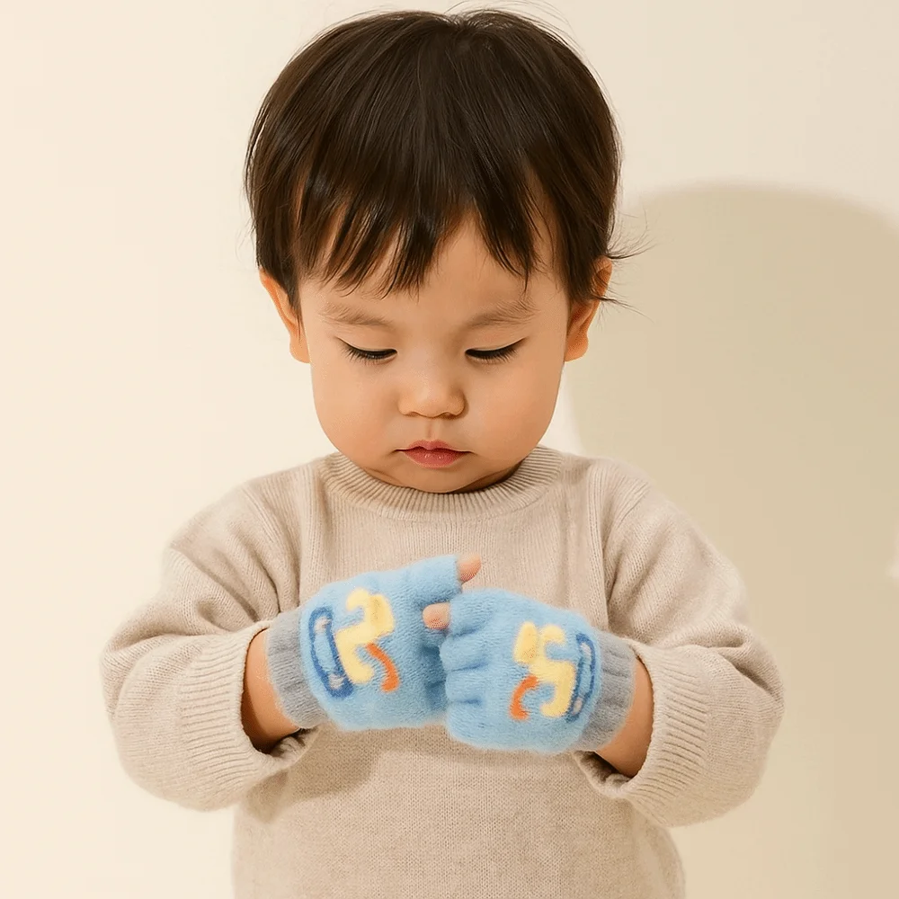 Guantes infantiles de medio dedo con dibujos animados tejido calido - imagen 4