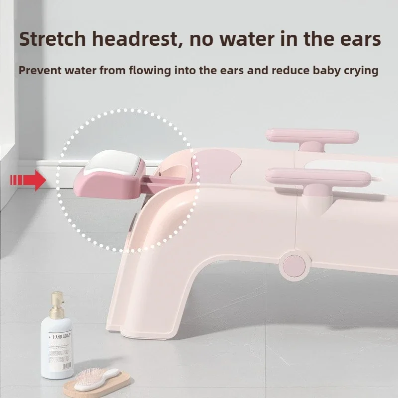Silla plegable para lavar el cabello de bebé, asiento de baño reclinable ajustable para champú, uso doméstico para niños pequeños, silla de baño para niños, cabezal de ducha para baño de bebé - imagen 3
