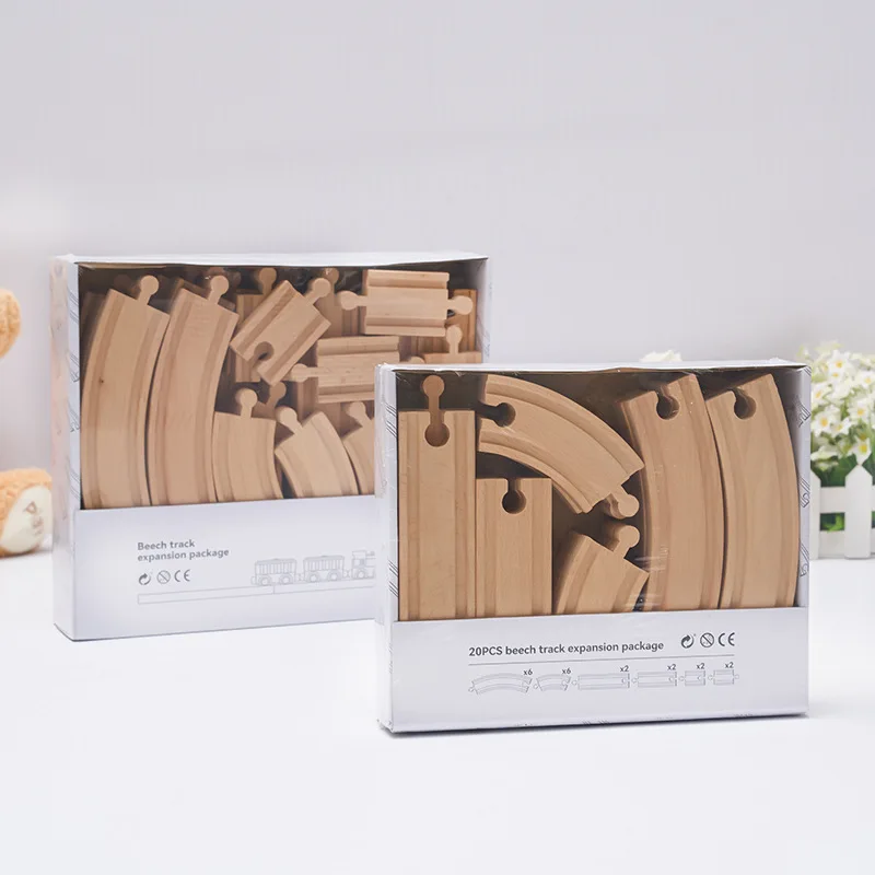 Juego de vías ferroviarias madera, paquete expansión, accesorios bloques construcción DIY, pistas aptas para Biro, juguetes educativos niños - imagen 4