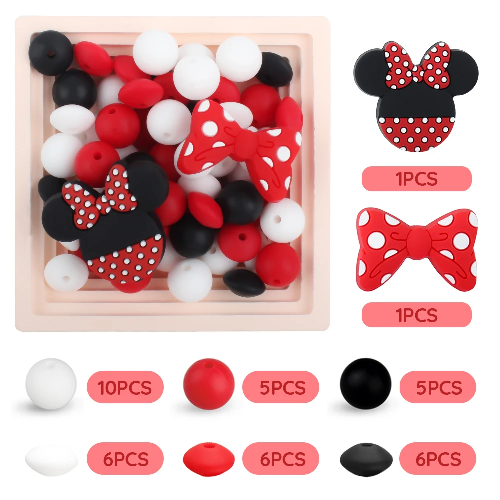 Una caja de pendientes de ratones de Minnie y corbatas de arco