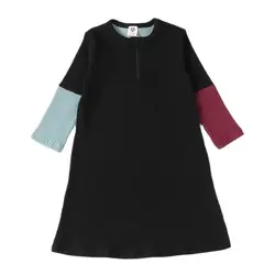 Vestido de manga larga para niñas, ropa de invierno con cremallera frontal, cuello con cremallera, parches de contraste