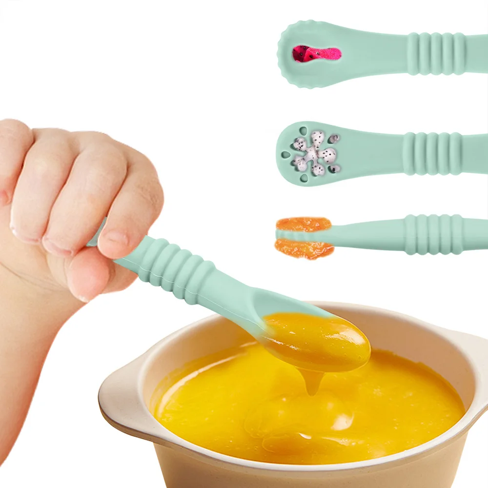 Juego de platos de silicona para bebé, vajilla para niños con ventosas, tenedor de alimentación, cucharas, cuenco de silicona, elementos esenciales para madre y bebé, 4 Uds. - imagen 5