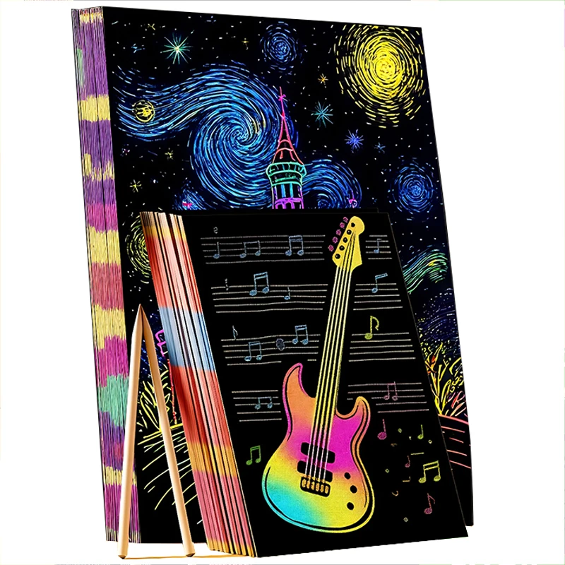 Papel para rascar de 16K/32K, colorido arcoíris, multifunción, pintura para rascar, bricolaje, para aula de arte, TMZ, 10/20 piezas