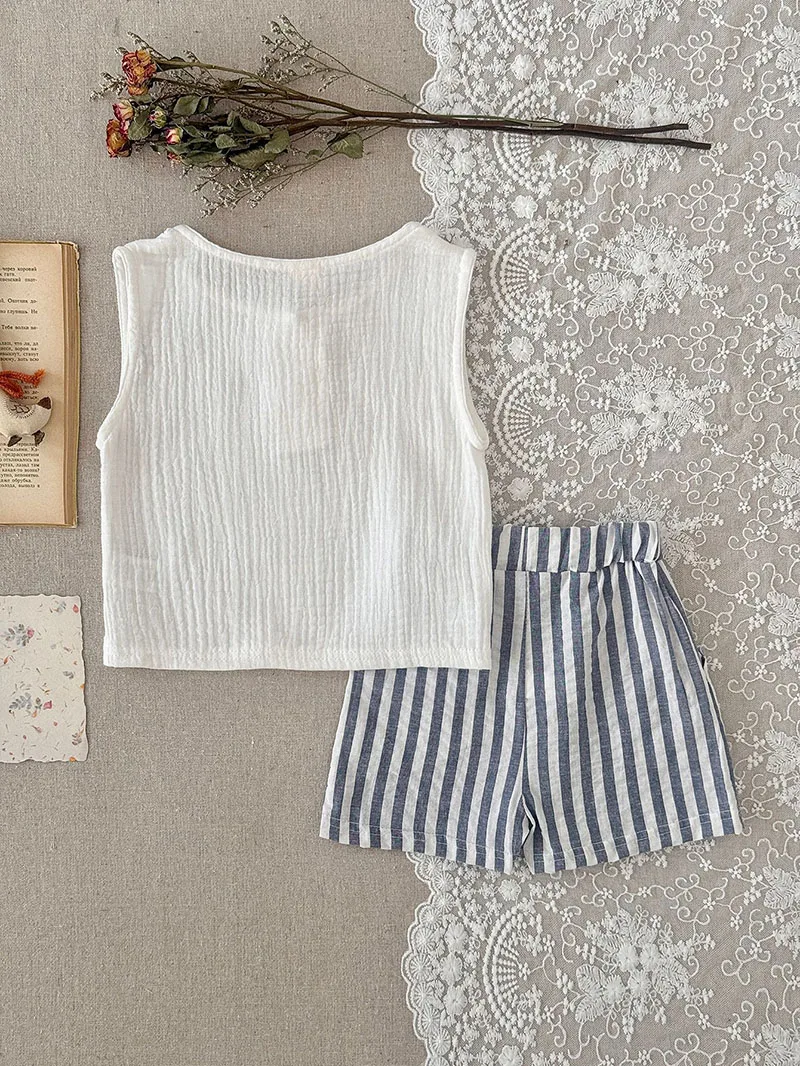 MILANCEL Conjunto verano bebé – Chaleco y shorts a rayas - imagen 4