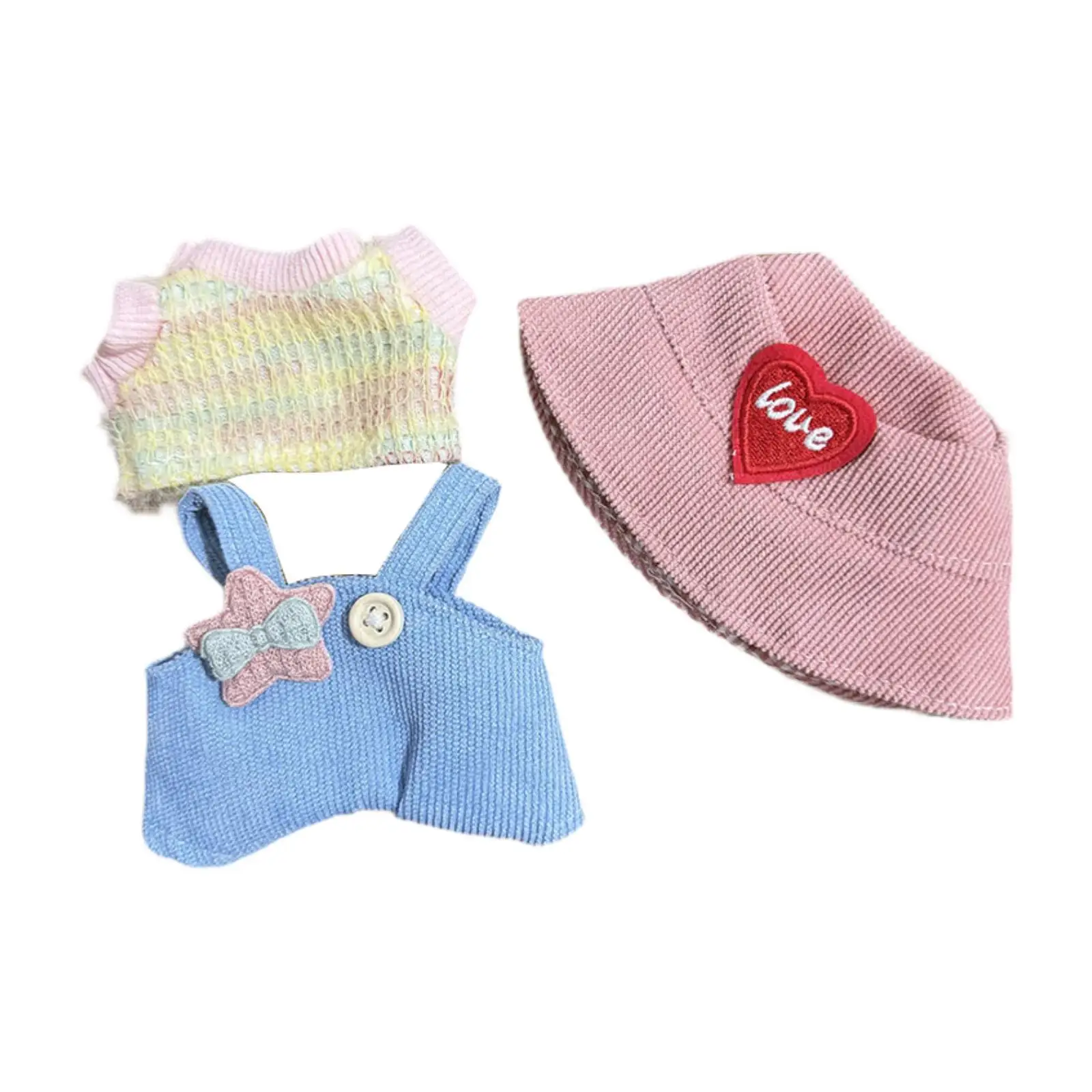 15cm Plush Doll Clothes Dress up Comfortable Stuffed Animals Clothes Stylish DIY Doll Outifits Cute Doll Overalls Shirt with Hat