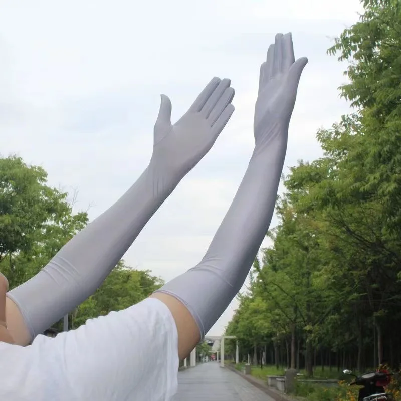 Guantes largos de protección solar para mujer, vestido de novia blanco y negro, guantes para fiesta de baile, guantes cómodos y transpirables a la moda, evento Formal - imagen 4
