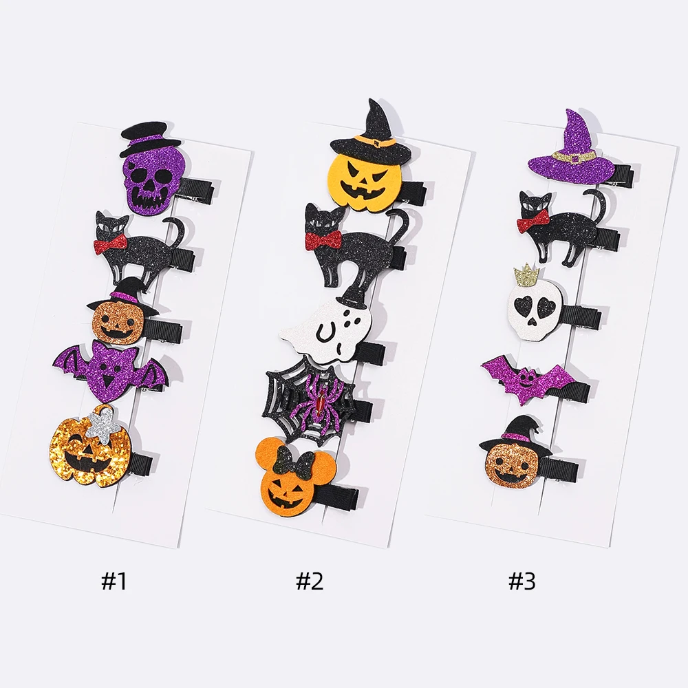 Nuevas horquillas de Halloween, pinzas para el cabello elementales de calabaza, murciélago, araña, sombreros divertidos para niños, pasadores de lentejuelas a la moda