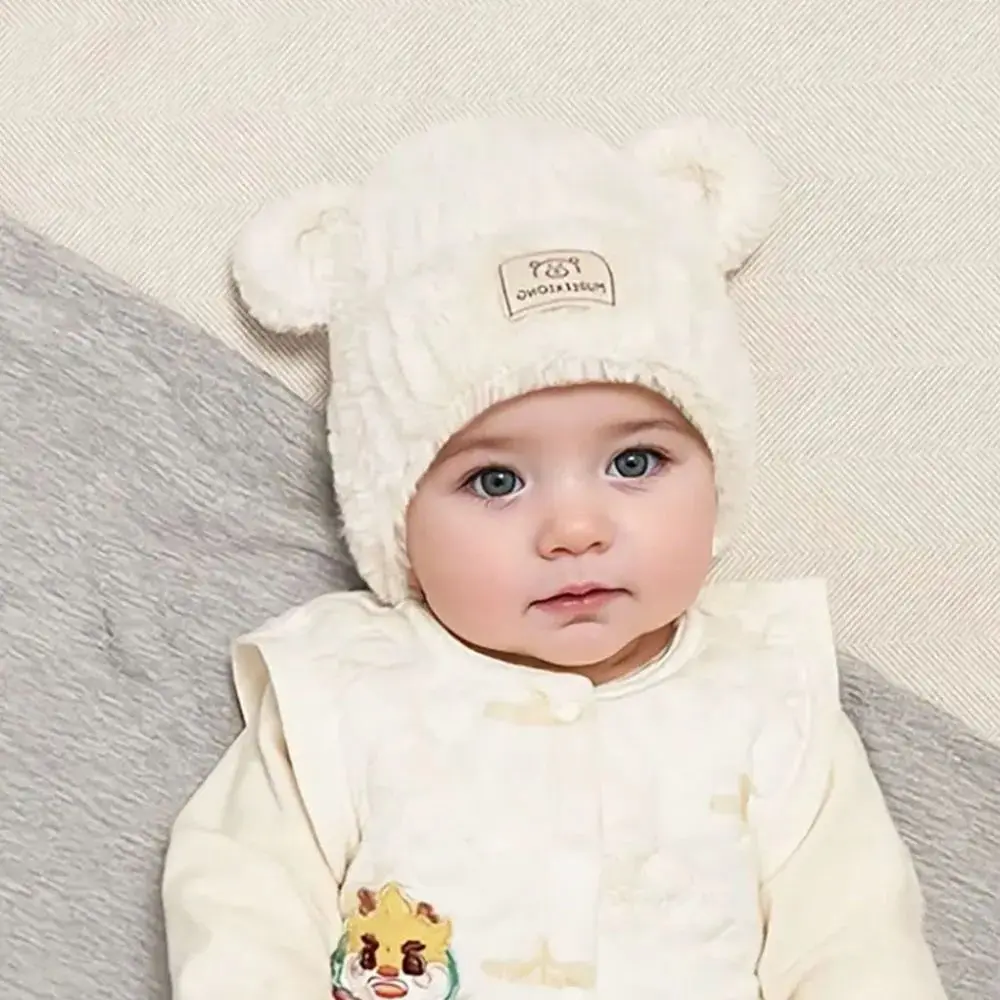Gorro de felpa para bebé de 1 a 4 años, orejas de oso suaves y cálidas, ligero y resistente al viento, bonito diseño de oso de dibujos animados para bebé, niño y niña