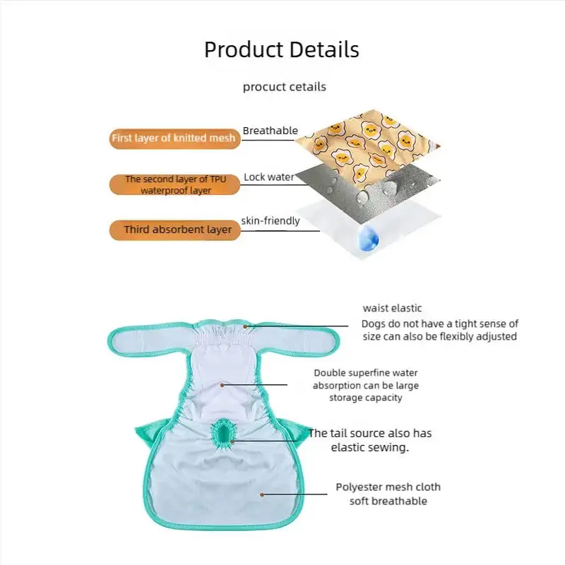 3 piezas de pañales con borde de falda para perro + 1 juego combinado de bolsa de almacenamiento - Reutilizable Lavable, Color sólido Lindo vestido para mascotas - imagen 4