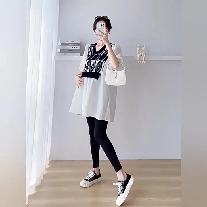 Camisa de maternidad manga larga de algodón – Estilo patchwork casual - imagen 4