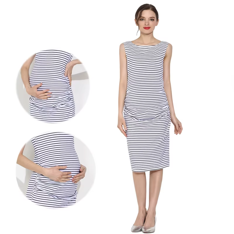 Vestido maternity de rayas para embarazadas – Algodón verano - imagen 4