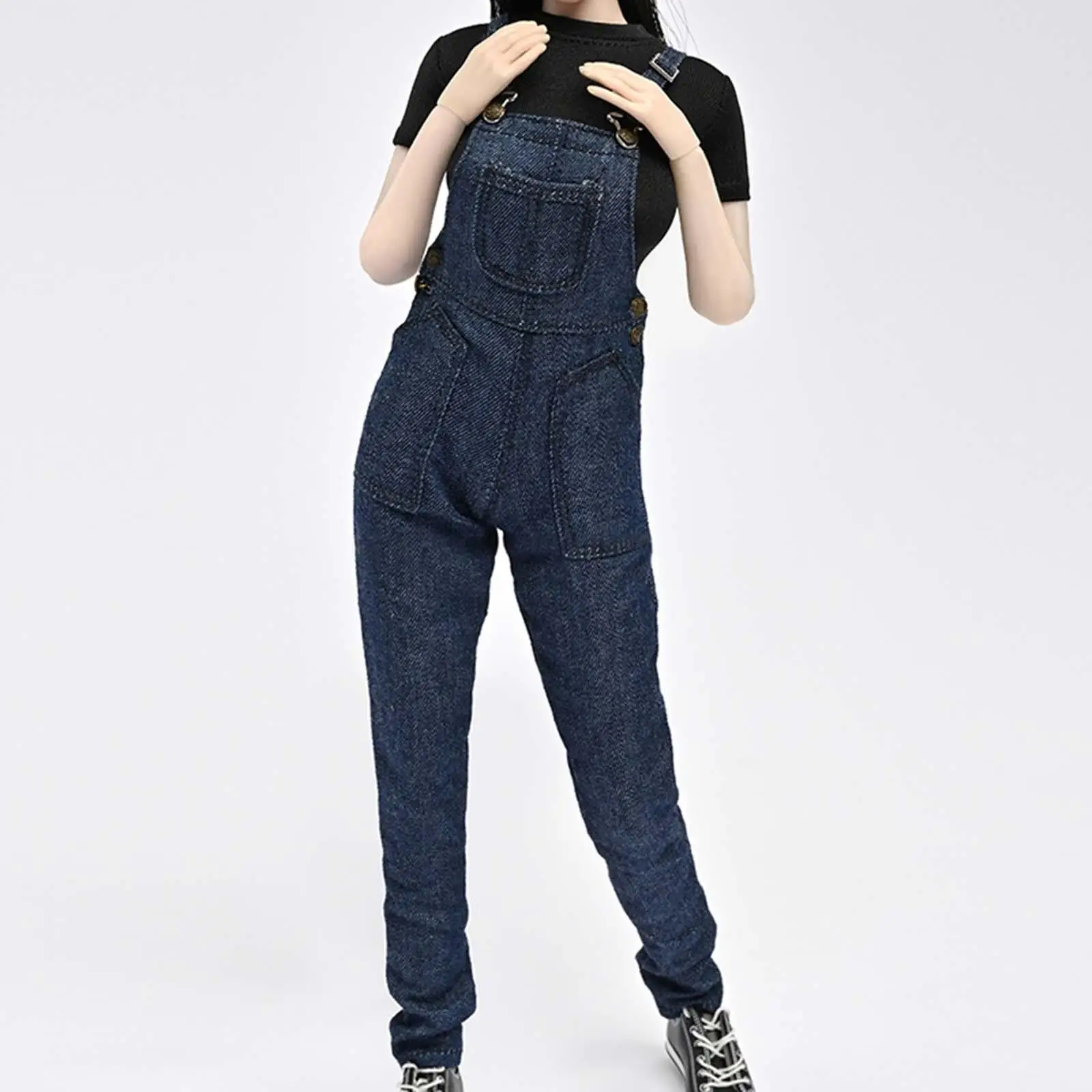 Camiseta y pantalones vaqueros con tirantes para mujer, ropa en miniatura hecha a mano para muñecas de 12 pulgadas, accesorios de vestir, 2 unidades, 1/6