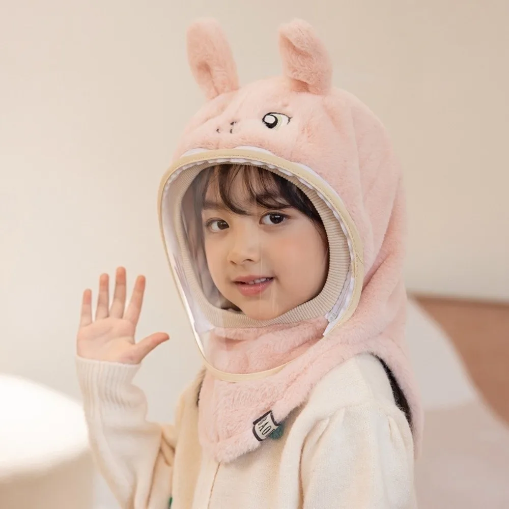 Máscara para niños de dibujos animados, sombrero integrado grueso con parabrisas desmontable, gorros para la cabeza a prueba de viento, sombrero con capucha de lana suave - imagen 4