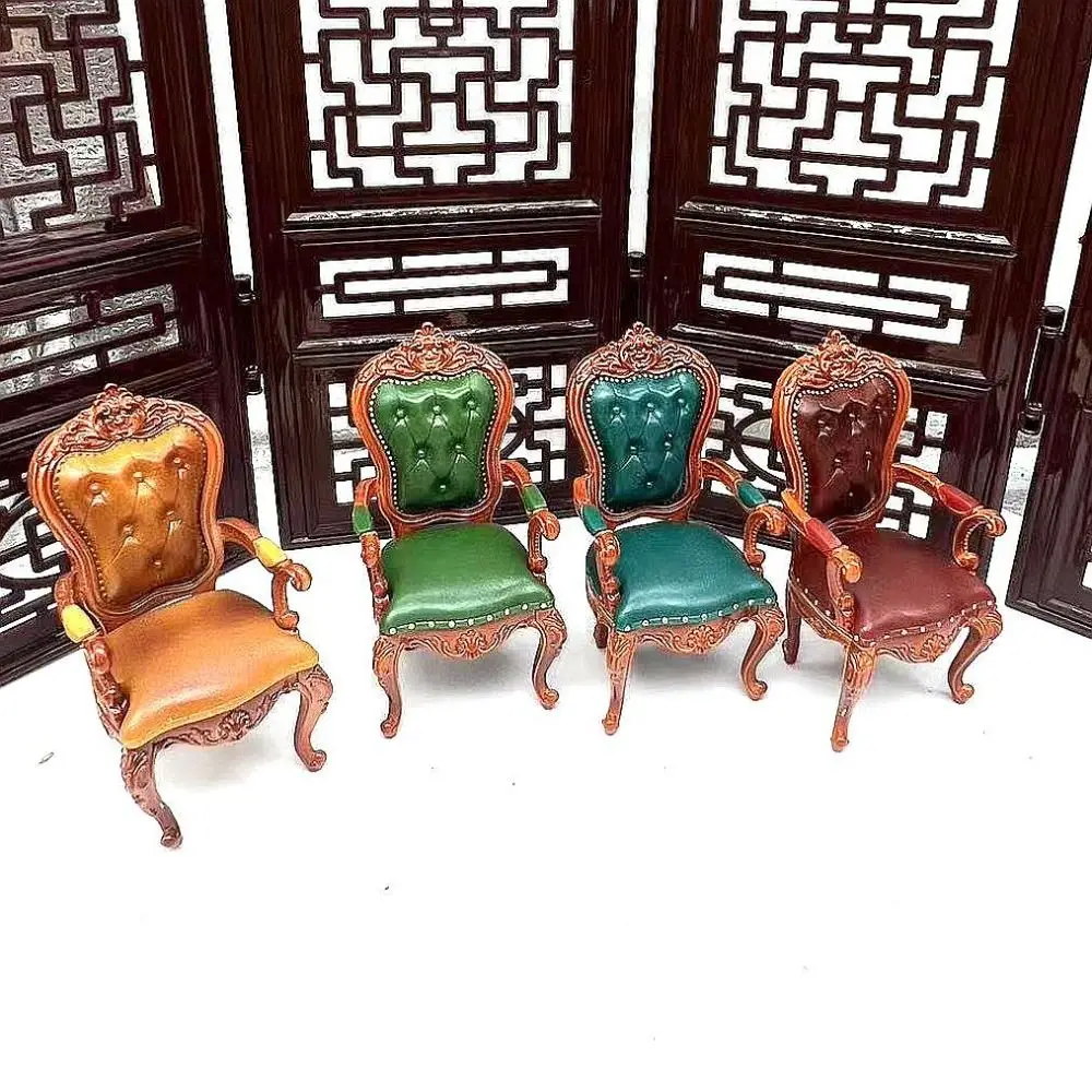 Sillas para casa de muñecas de estilo Vintage, Mini muebles Retro a escala 1/12, silla de comedor de muñeca de lujo simulada, juguete para niños - imagen 4