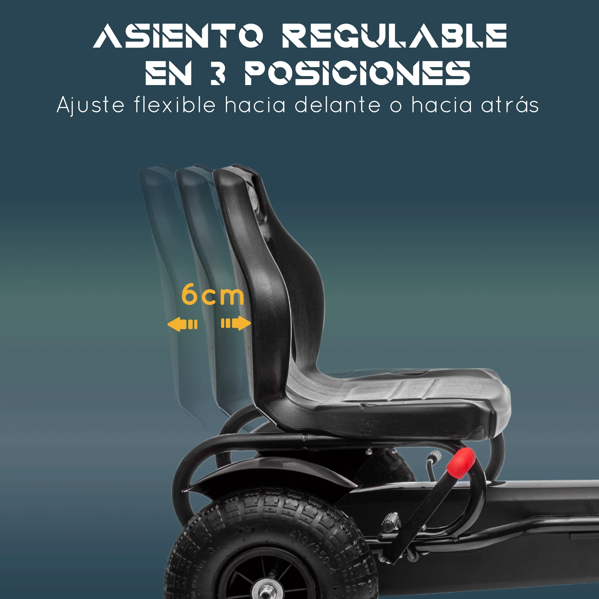 HOMCOM Go Kart a Pedales para Niños Coche de Pedales Infantil con Asiento Ajustable Neumáticos de Goma Freno de Mano para Niños y Niñas de 5-12 Años Carga 50 kg 121x58x61 cm Negro - imagen 4