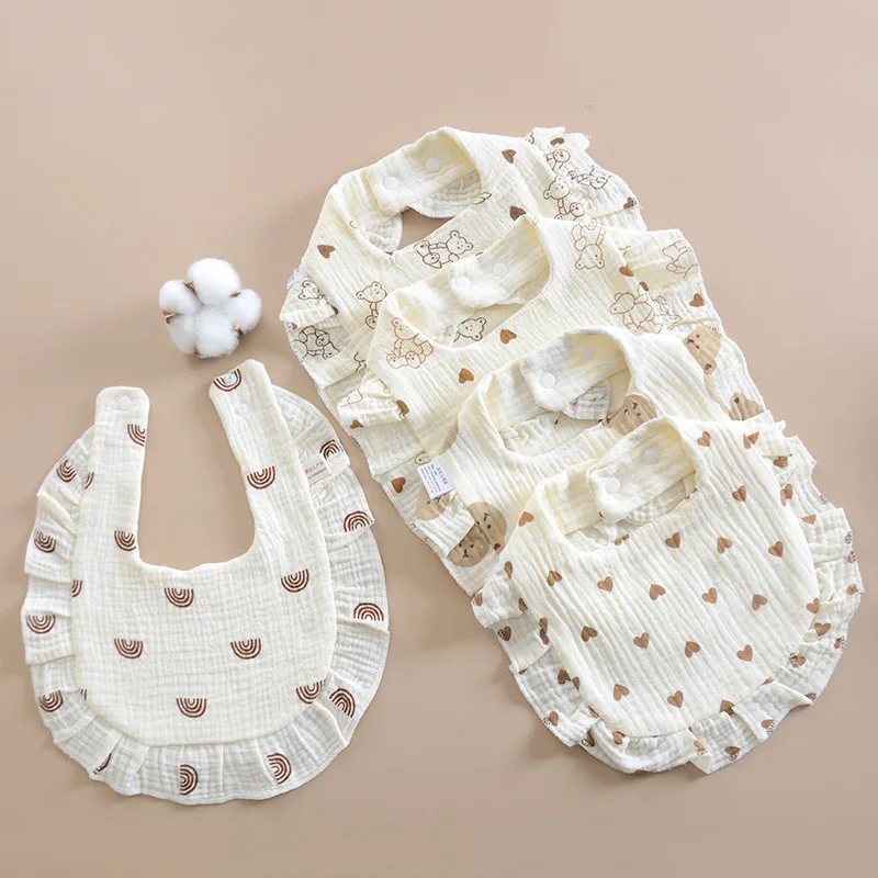 Babero con volantes para alimentación de bebé, nueva gasa de algodón, toalla de Saliva de encaje para bebés, paño para eructar con estampado suave para recién nacidos, Baberos para niños pequeños - imagen 3