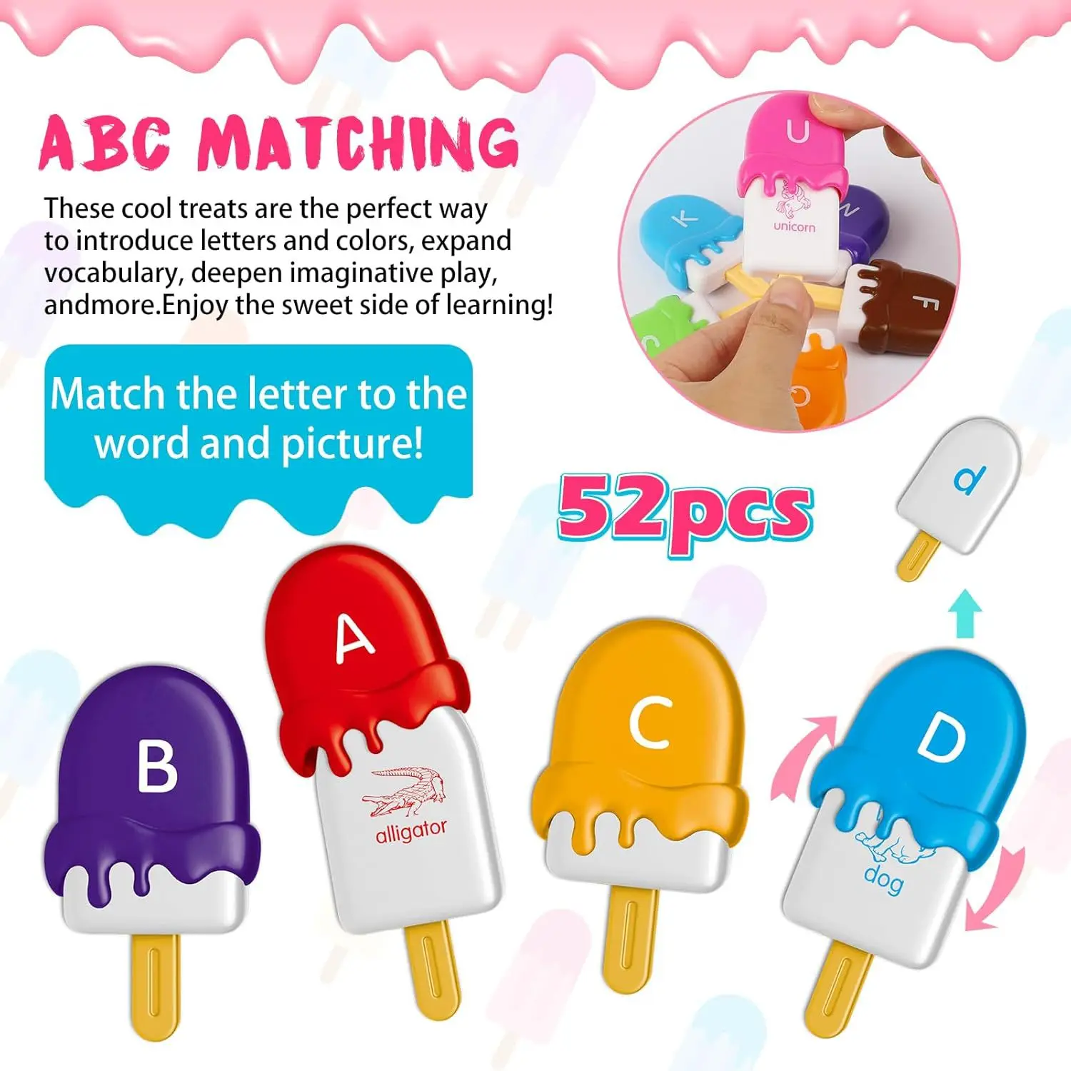 Juego de combinación de letras de helado Montessori para bebé, Educación Temprana, cognición de Color, interacción entre padres e hijos, rompecabezas, juguete para regalo - imagen 3