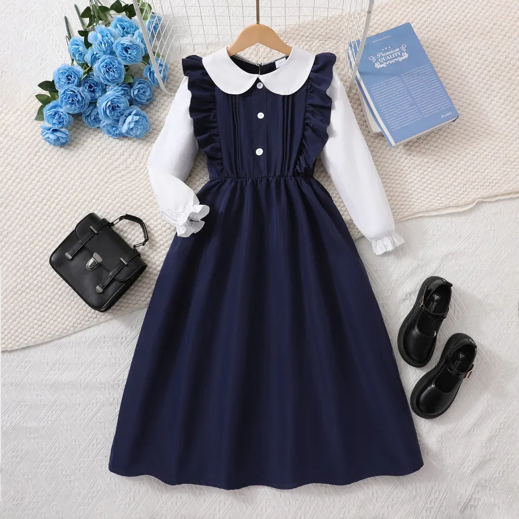 Vestido rosa para niñas, vestidos escolares de manga larga para verano y otoño, vestido de fiesta de cumpleaños a la moda para chicas adolescentes de 7 8 9 10 11 12 años - imagen 3