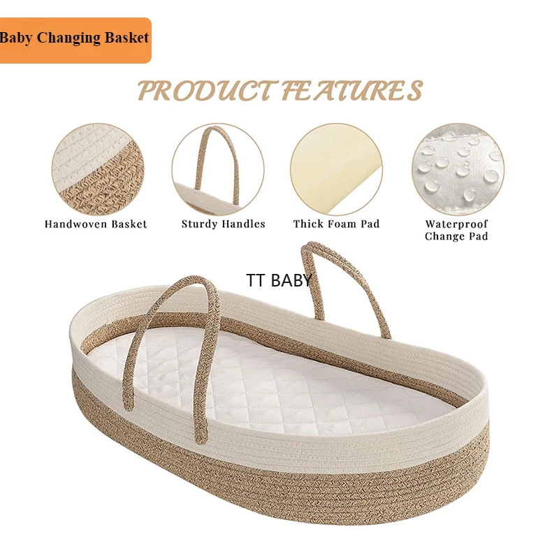 Cesta para cambiar pañales, manta y cambiador para tocador, cambiador de bebé potable para tocador, cesta Moisés para recién nacidos - imagen 4