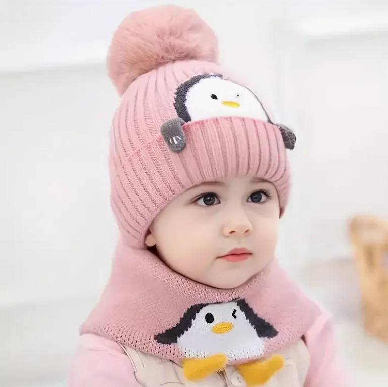 Gorro cálido de invierno para niños con orejeras, tela de punto con diseño de pingüino lindo, ligero, patrón de animales de dibujos animados, cierre de palanca - imagen 3