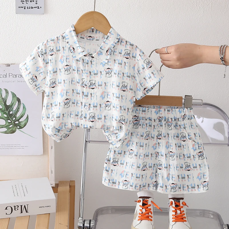 Nueva ropa de verano para bebés, traje para niños, camisa informal, pantalones cortos, 2 unids/set, ropa para niños, disfraz informal infantil, chándales para niños pequeños - imagen 2