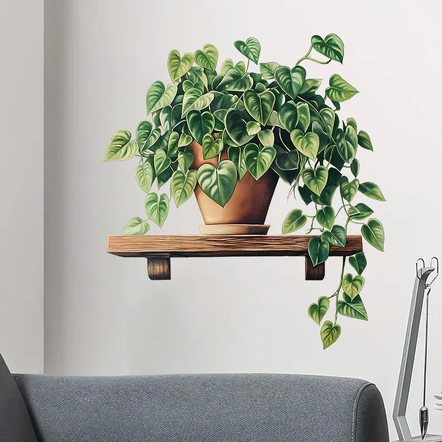 Pegatinas de pared de plantas en macetas verdes simuladas, pegatinas de decoración frescas pequeñas verdes de simulación para el hogar - imagen 5