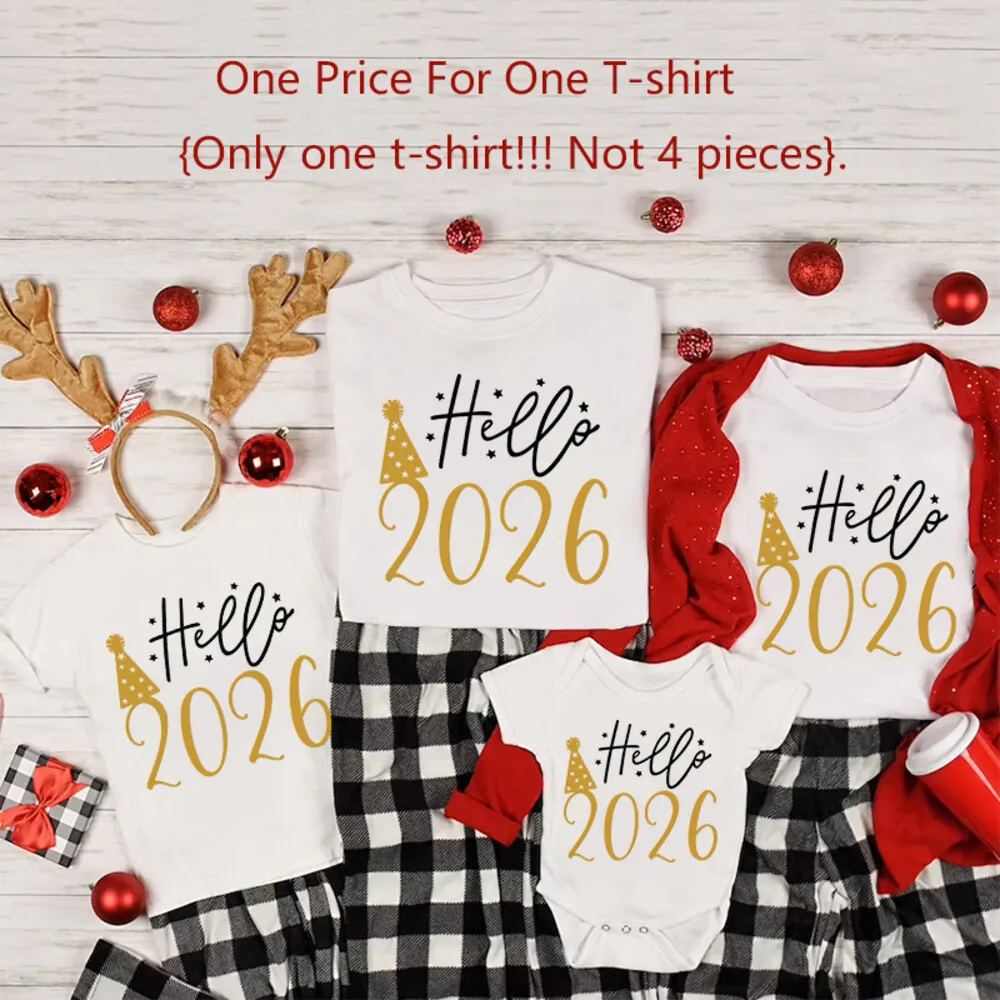 Hola 2026 Feliz Año Nuevo trajes a juego para la familia papá mamá niños camisa mono de bebé familia camiseta fiesta de vacaciones ropa familiar - imagen 4