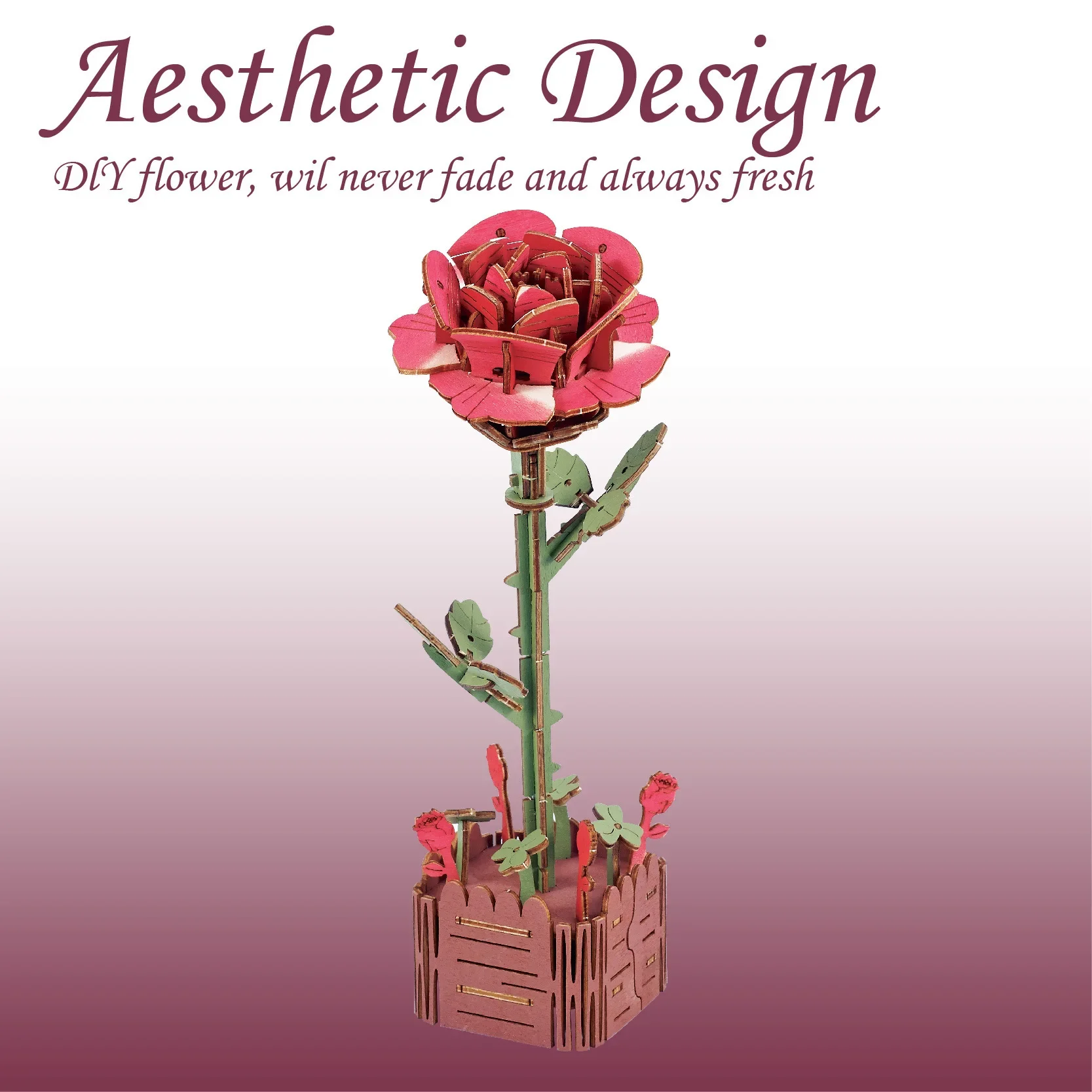 Bloques de rompecabezas 3D de arte de madera, artesanías de flores, ramo de ensamblaje, decoración de escritorio, rompecabezas para niños, modelo de ensamblaje, regalo de Navidad para novia - imagen 4