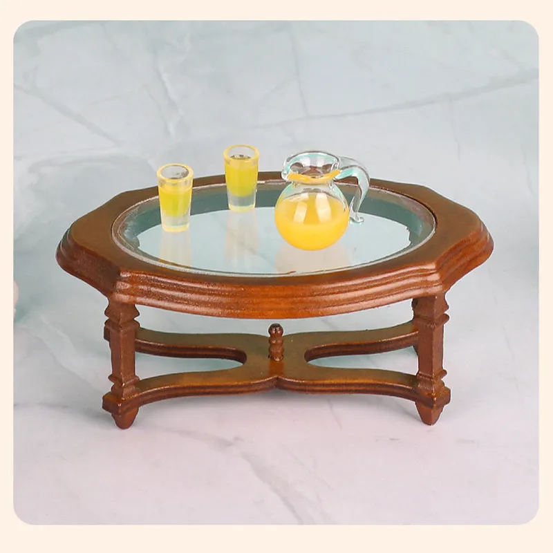 Mesa de centro oval de madera vintage con cristal para casa de muñecas - imagen 5