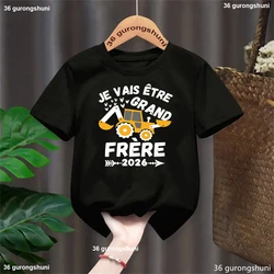Camiseta con estampado de excavadora francesa I Am Going To Become Big Brother 2026, ropa divertida para niños, camiseta con anuncio de embarazo