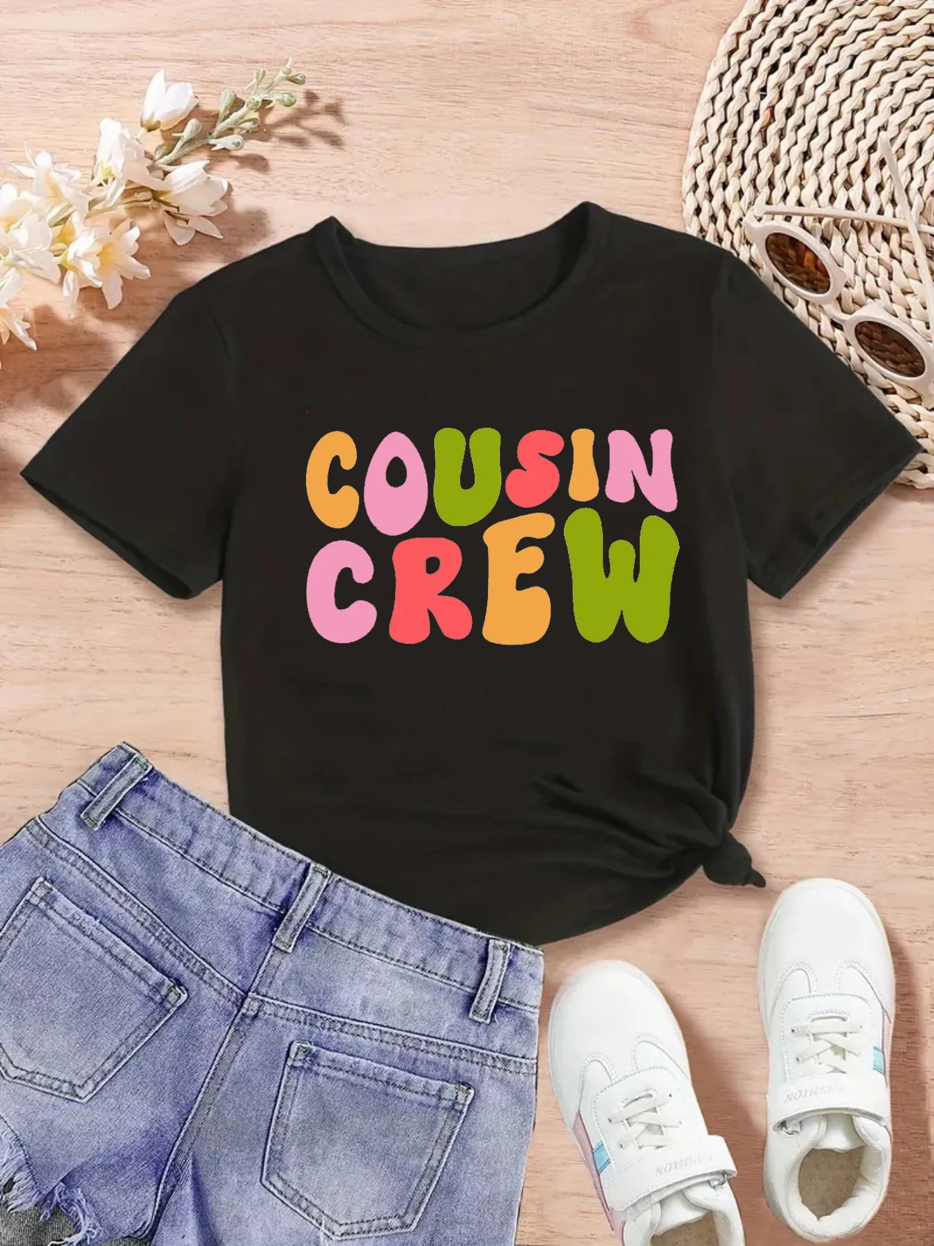 Camiseta manga corta Cosuin Crew con estampado de letras para niños - imagen 2