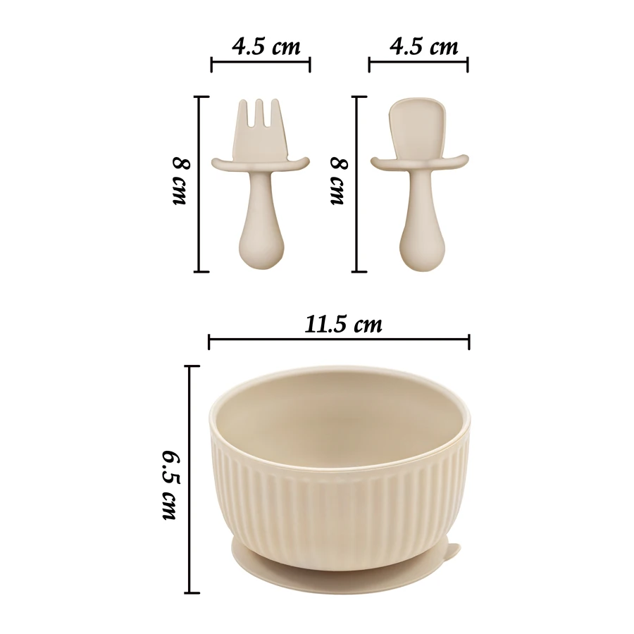 Vajilla de silicona para bebé, tazón de rayas verticales, tenedor, cuchara, 3 piezas con fuerte succión, tazón de entrenamiento para recién nacido, 2024 - imagen 5