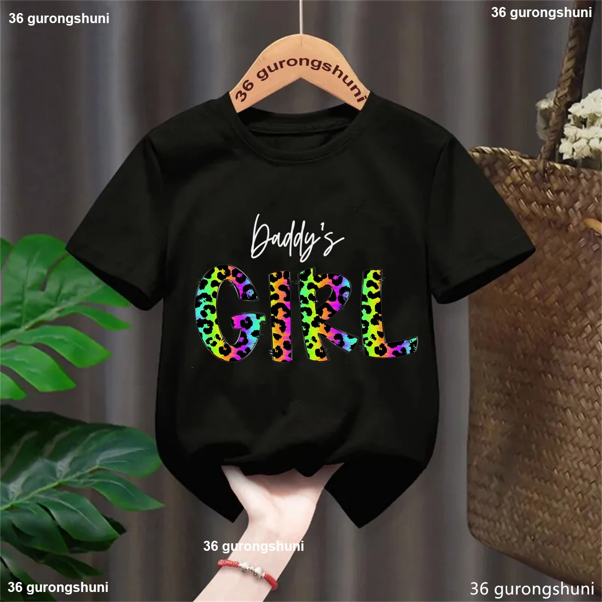 Camiseta colorida con estampado de letras de leopardo para papá y niña, regalo para hija, camiseta de verano de manga corta, ropa Kawaii para niños - imagen 4