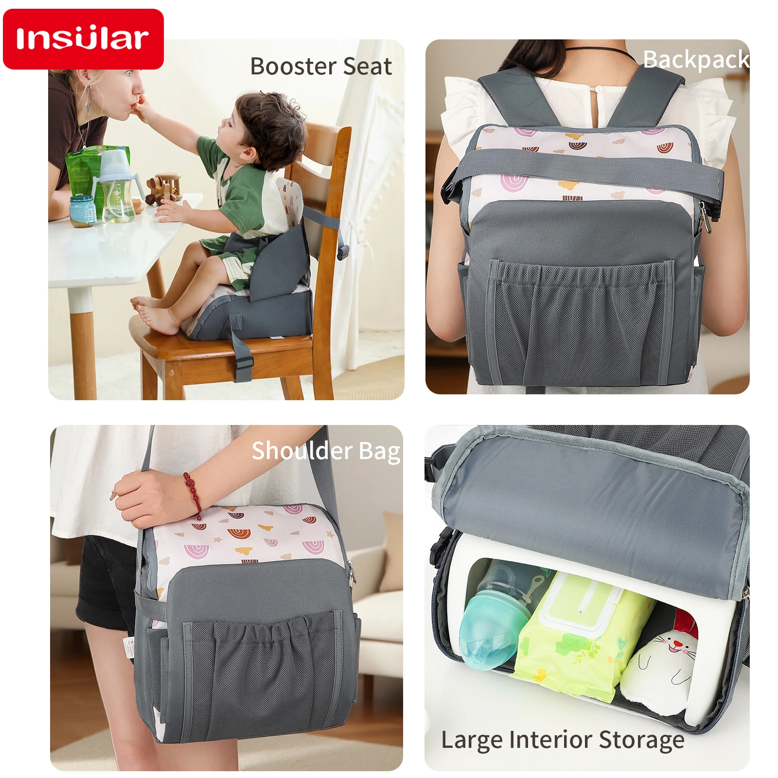 Bolsa de pañales portátil plegable con asiento antideslínico para bebé - imagen 4