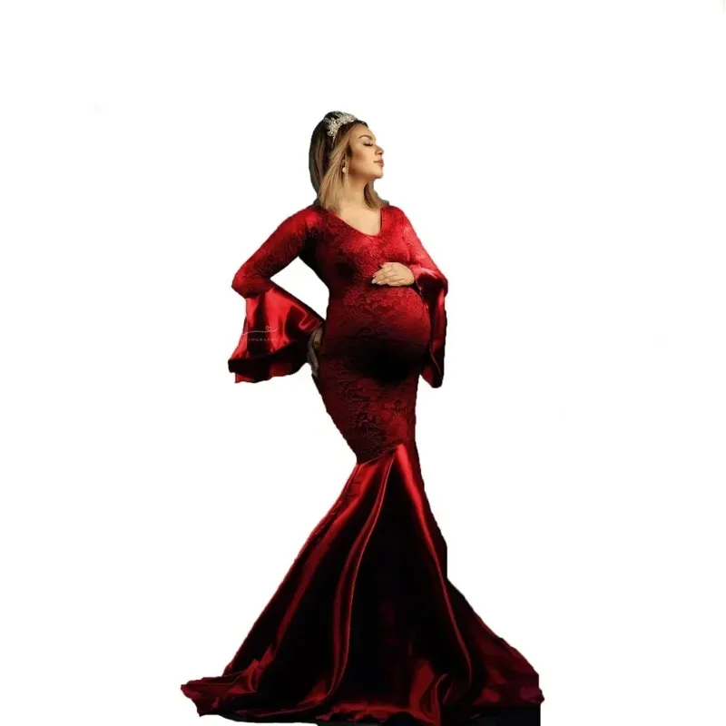 Vestido largo de encaje para embarazo, sesión fotos maternidad - imagen 3