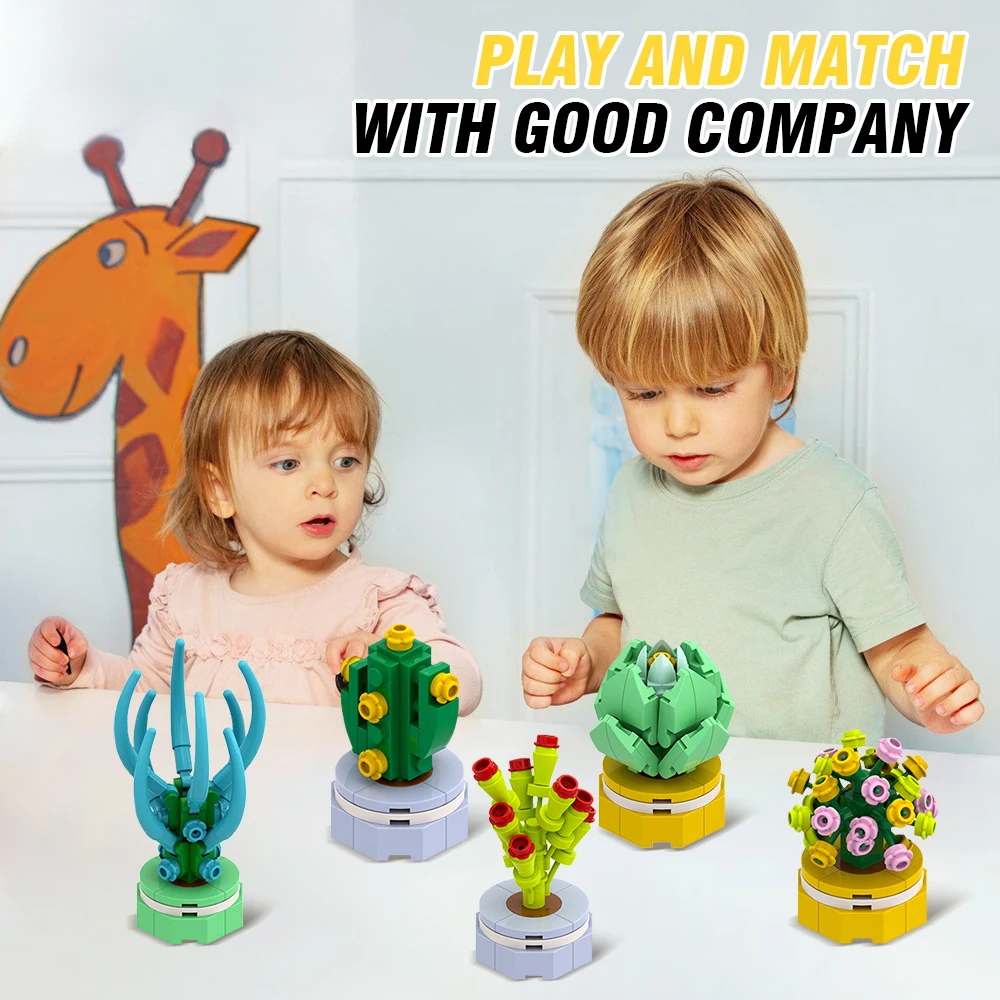 Flor suculenta en maceta modelo de bloques de construcción DIY ramo eterno hogar escritorio planta decoración ladrillo niña regalo niños juguete 24 bolsa/caja
