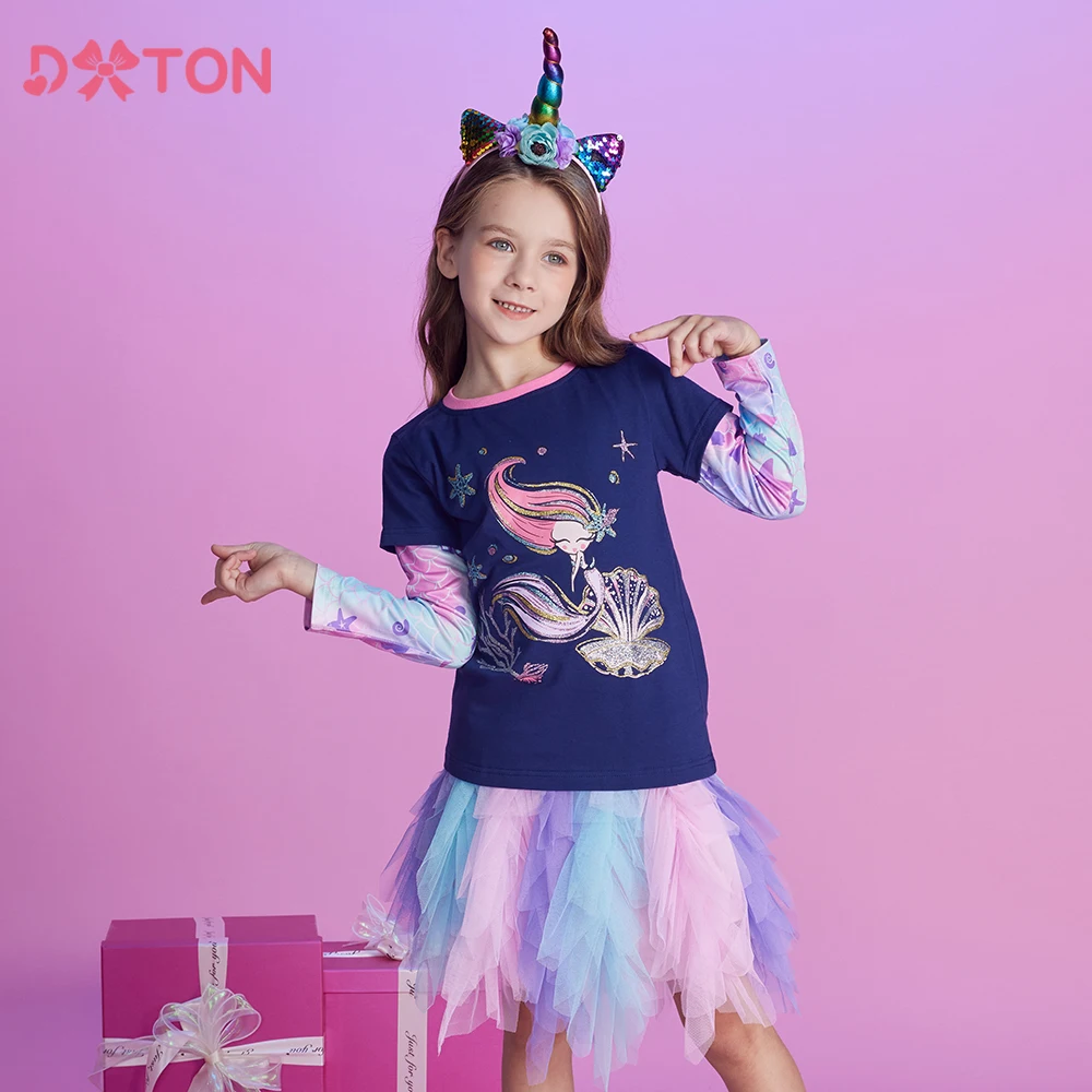 DXTON Camiseta manga larga algodón para niña – Estampado sirena - imagen 2
