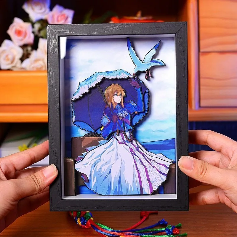 Violet Evergarden-pintura decorativa artesanal, arte en papel, pintura tridimensional, decoración hecha a mano, marco de imagen, adornos de escritorio, regalos - imagen 2
