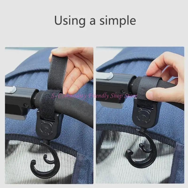 Ganchos para cochecito bebé 85AE, bolsas colgantes, organizador bolsas pañales, ganchos giratorios 360, accesorios para - imagen 3