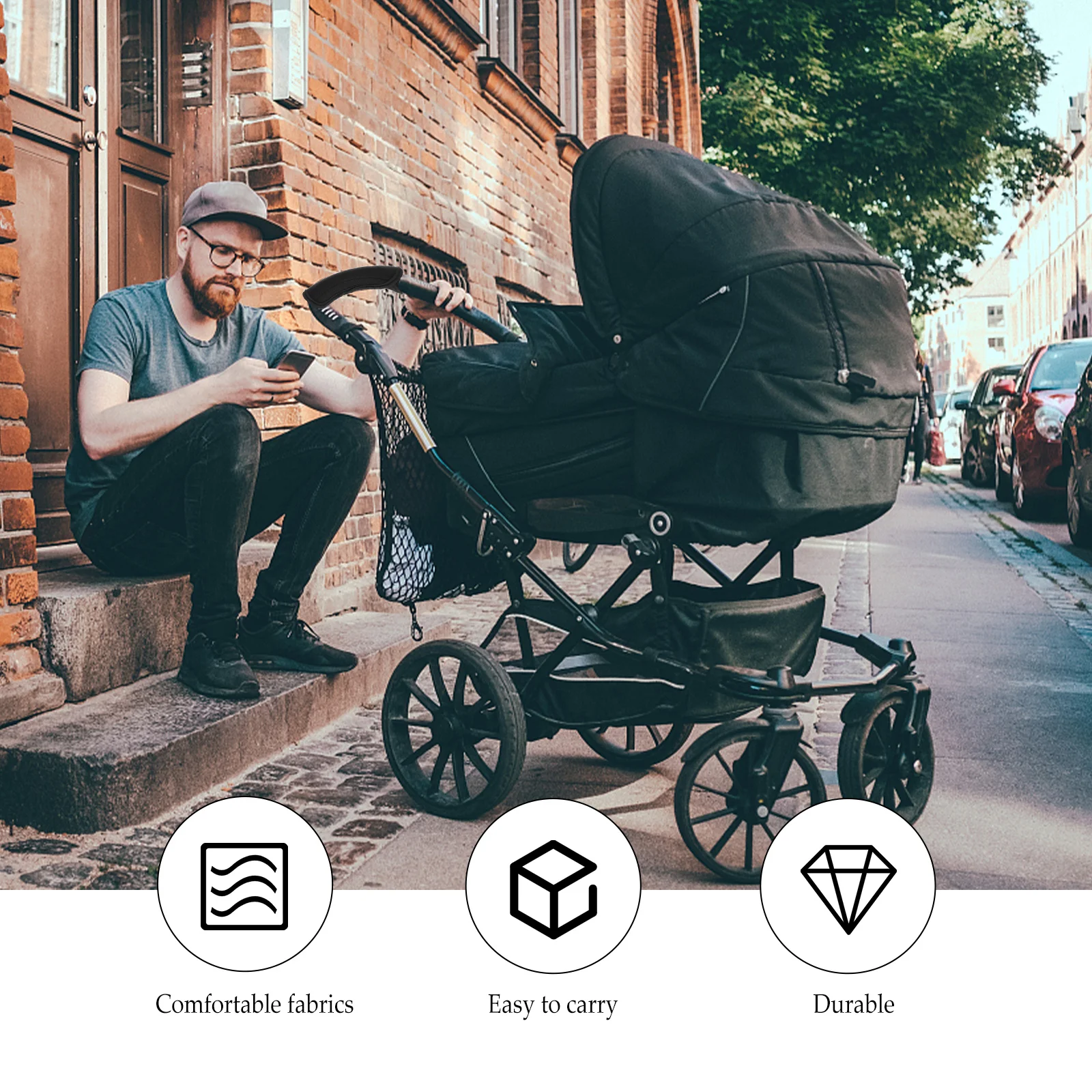 Funda protectora de almohada para cochecito, funda para reposabrazos de cochecito de bebé, manguitos de mango de bicicleta de neopreno negro para oficina - imagen 2