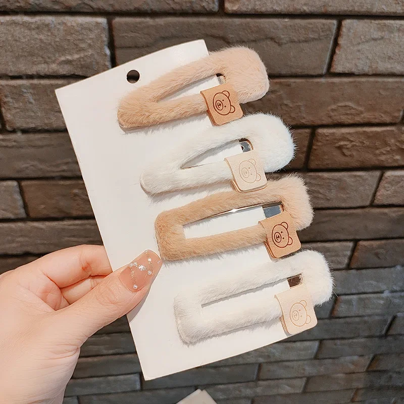 Pasadores de horquilla de oso de Color café, tocados, pinzas para el pelo de felpa coreanas, diadema de princesas para niñas, niños y mujeres, accesorios - imagen 2