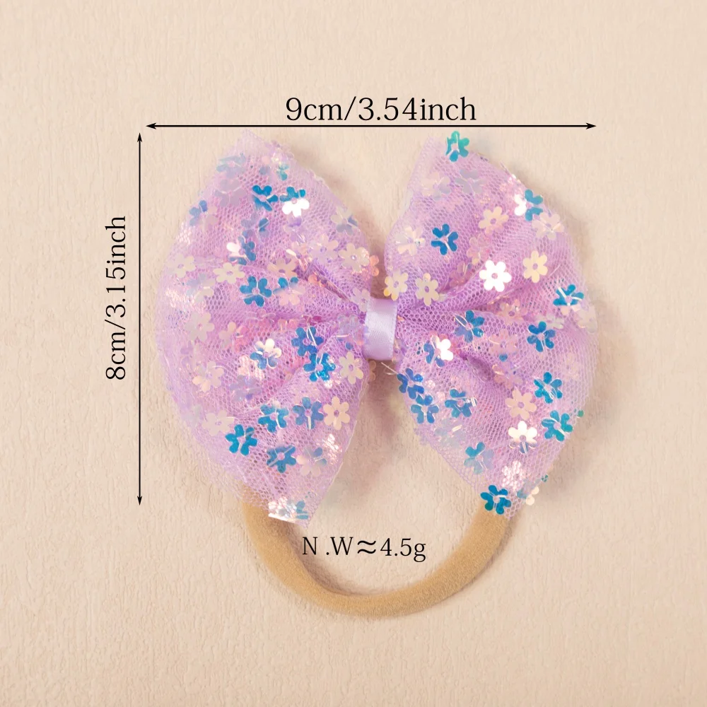 5 unids/set nuevo agradable arco banda para el cabello Color caramelo malla lentejuelas arco diademas para recién nacidos niñas lindos sombreros para niños - imagen 3