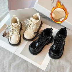 Botas de cuero PU para niñas, botines cálidos de algodón, antideslizantes, a la moda, Otoño e Invierno