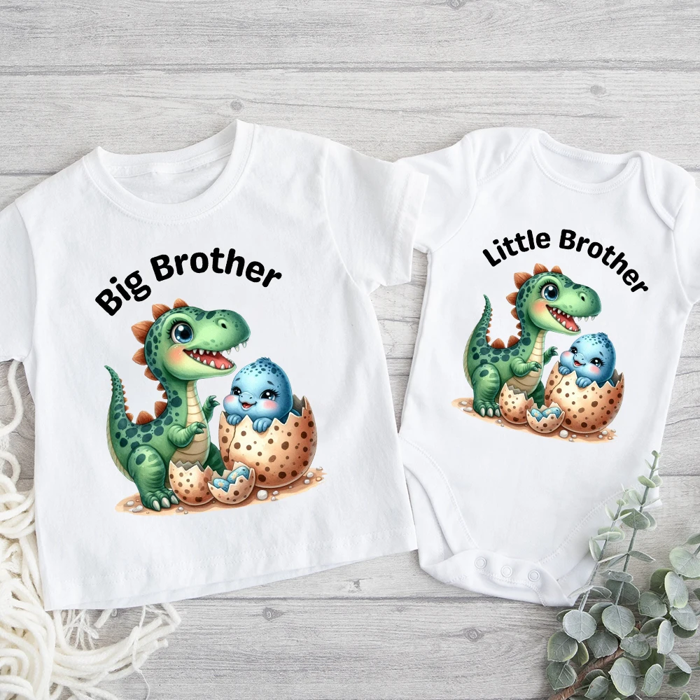 Camisas familiares con estampado de dinosaurio para hermano mayor, ropa a juego para hermanos, camiseta de manga corta para niños, mono para bebé