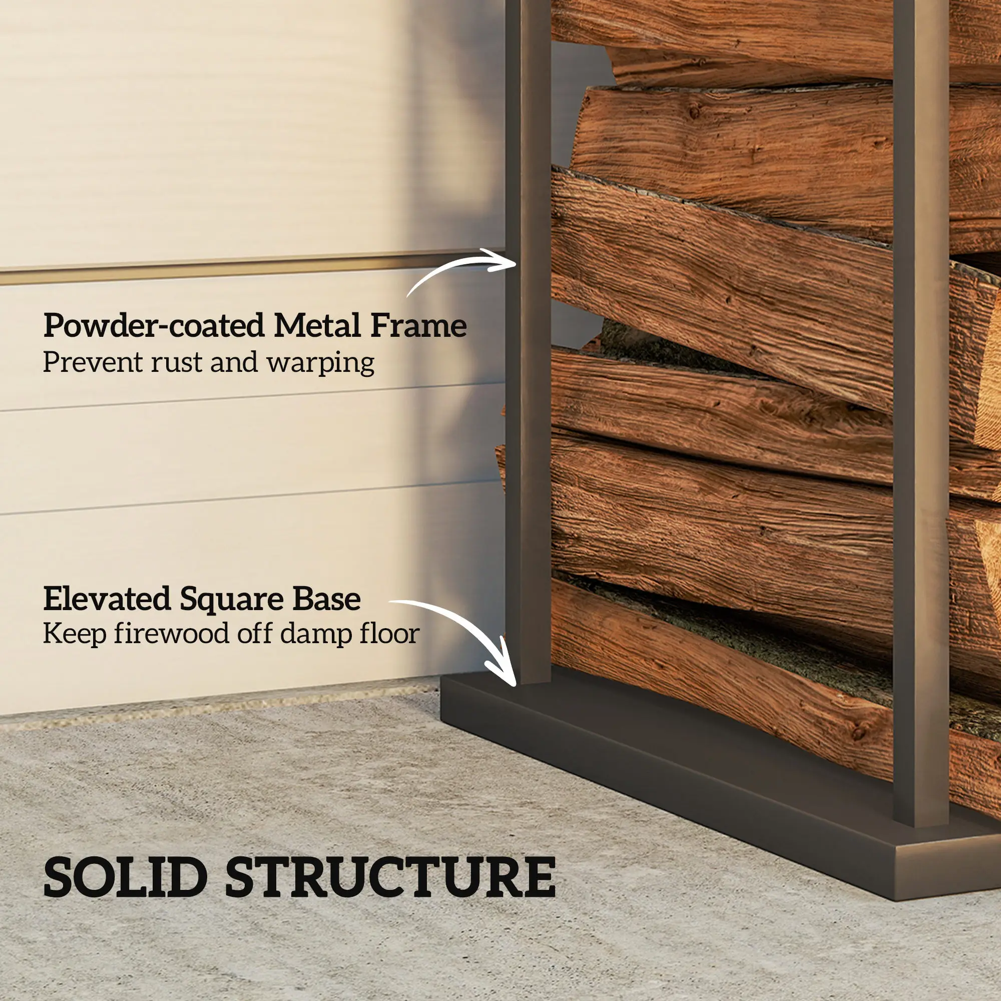 Outsunny Estante de Leña Metálico, Soporte para Leña de Chimenea, Leñero Exterior con Base Elevada, para Interior y Exterior, Carga 100 kg, 33x33x110 cm, Negro - imagen 5