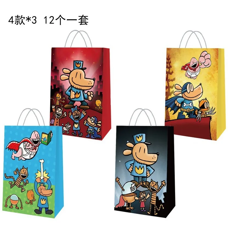 Bolsa de regalo de Anime para hombre y perro, estuche creativo de película con bonito patrón de dibujos animados, saco de dulces de papel Kraft a la moda, suministros para fiestas, 12 Uds. - imagen 4