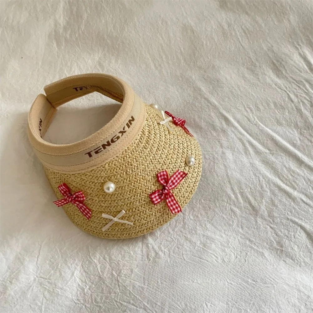 Sombrero de paja de verano para niños con lazo, tapa vacía, ala ancha, visera grande, gorra de béisbol transpirable, cómoda y vacía - imagen 2