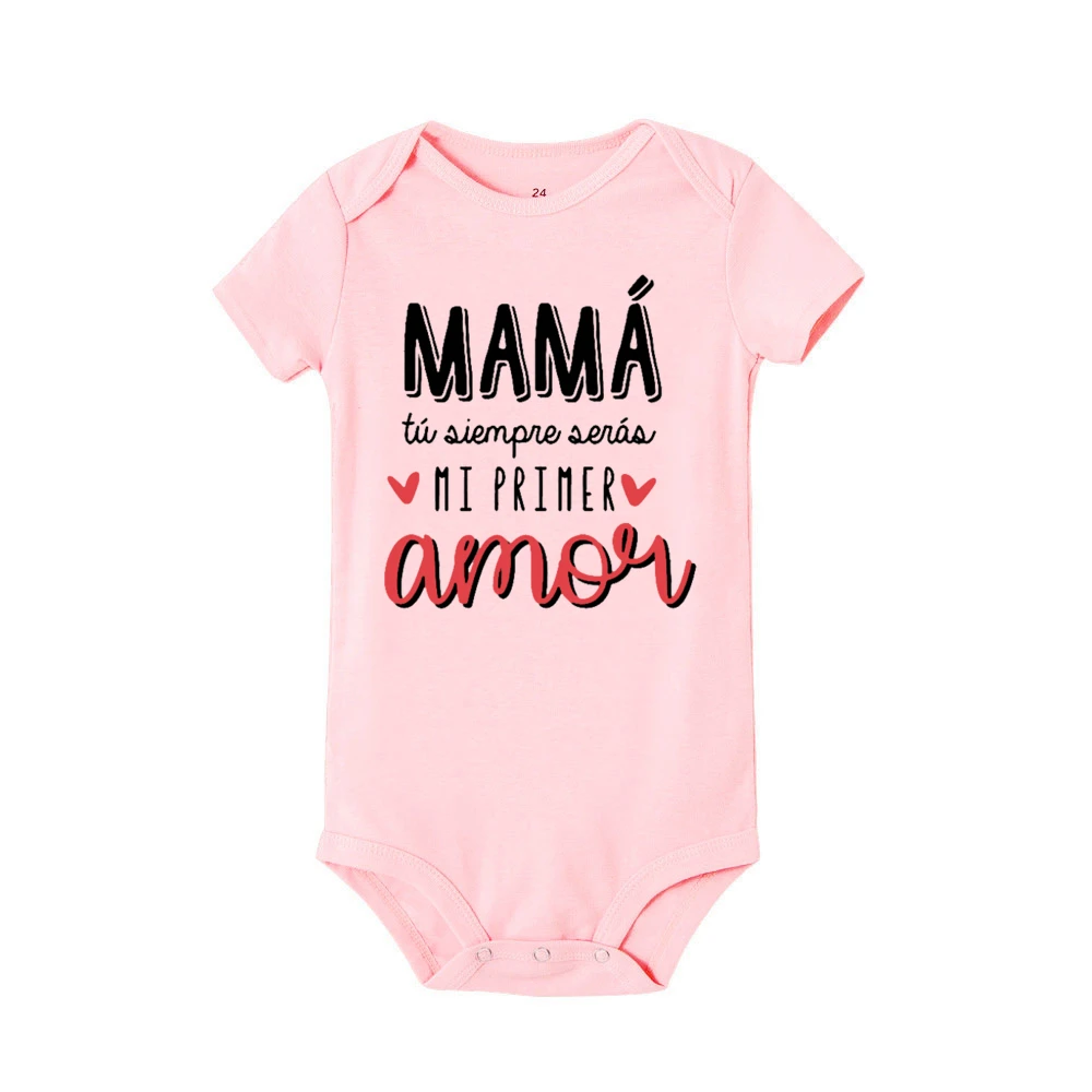 Mamá, siempre serás mi primer amor, mono con estampado español para bebé, mono infantil de manga corta, ropa divertida para recién nacido - imagen 5
